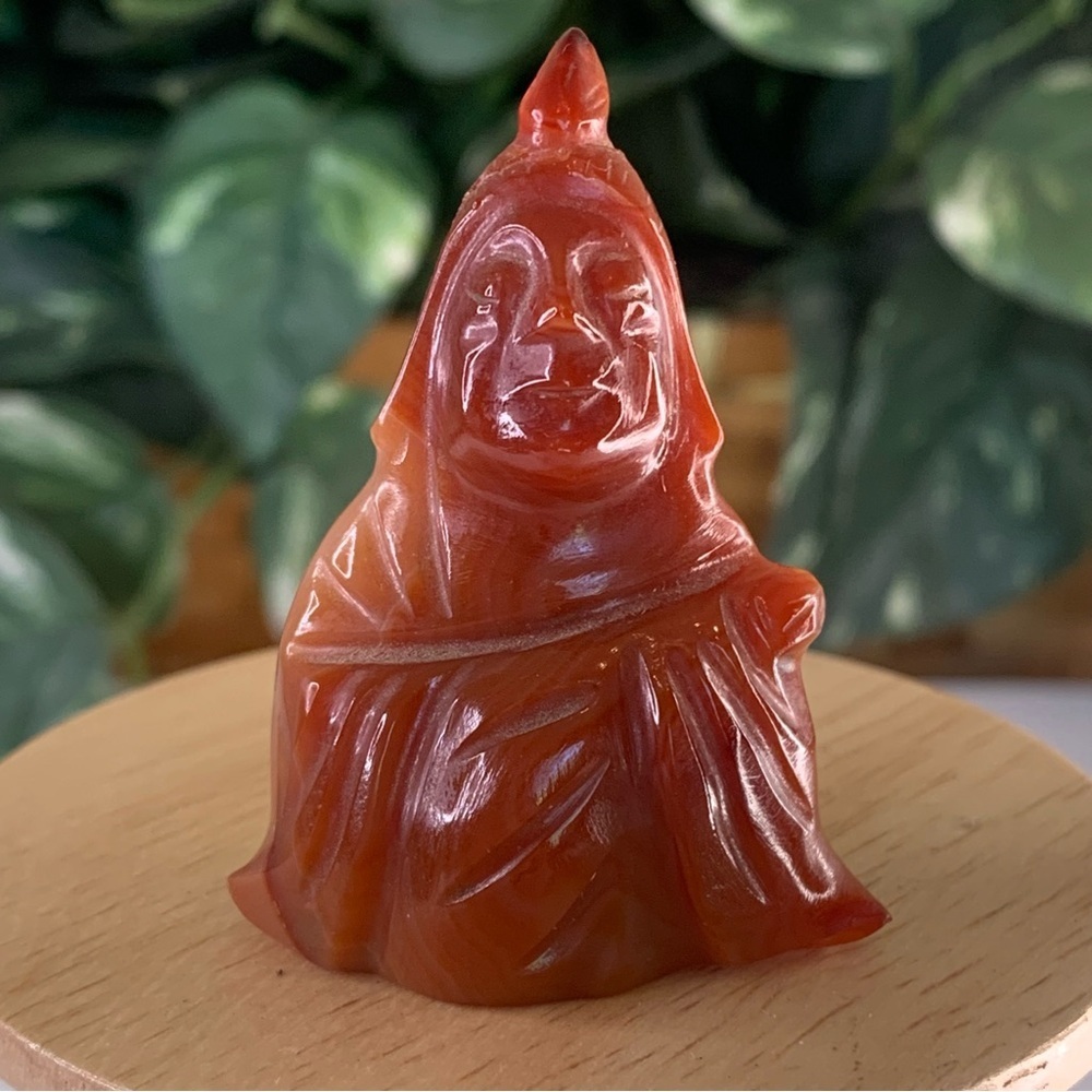 Vintage Carnelian Buddha Figurine Mila Monk Carving Agate Gemstone Sculpture 2.2